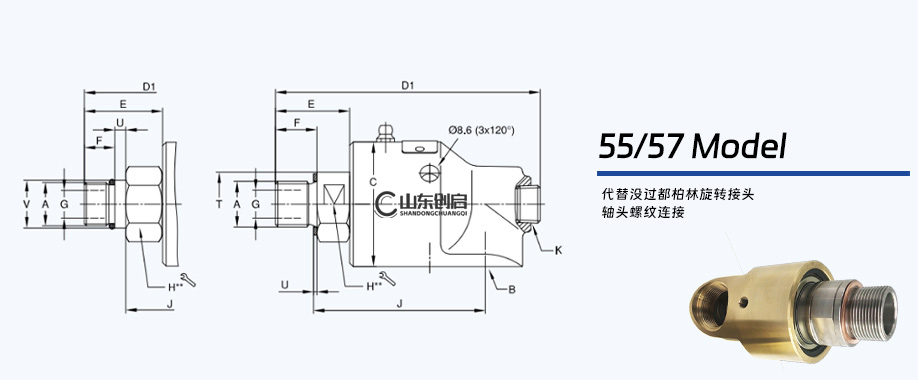 55/57系列通用型旋轉(zhuǎn)接頭規(guī)格尺寸